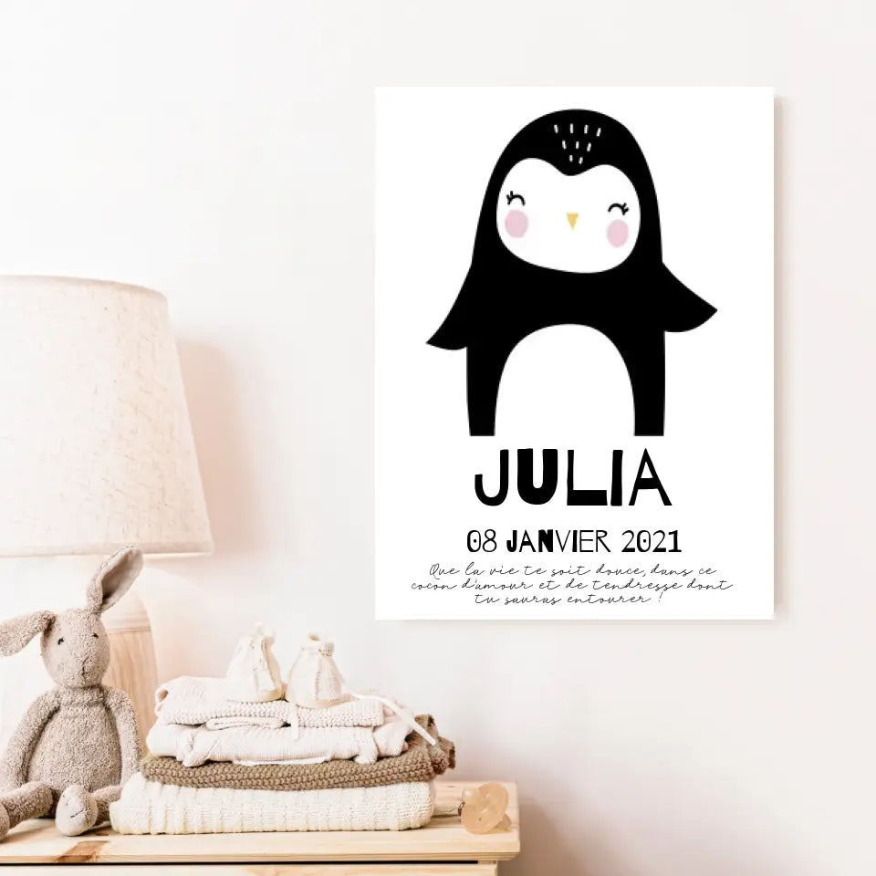 Tableau Naissance Personnalisé Pingouin