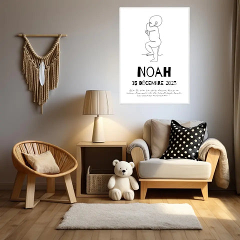 Affiche Naissance Personnalisé Line Art Bébé