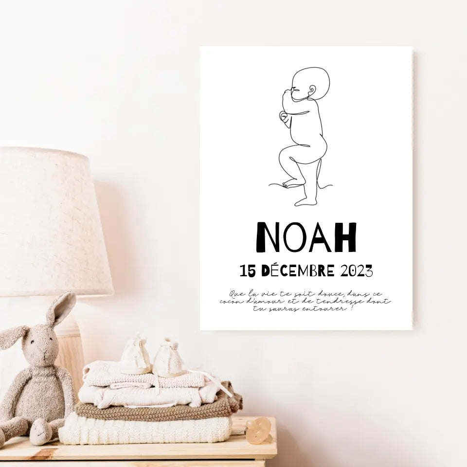 Affiche Naissance Personnalisé Line Art Bébé