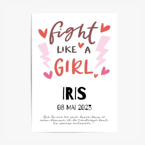 Affiche Naissance Personnalisé Fight Like Girl