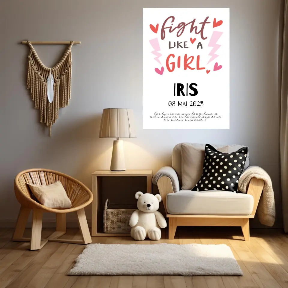 Affiche Naissance Personnalisé Fight Like Girl