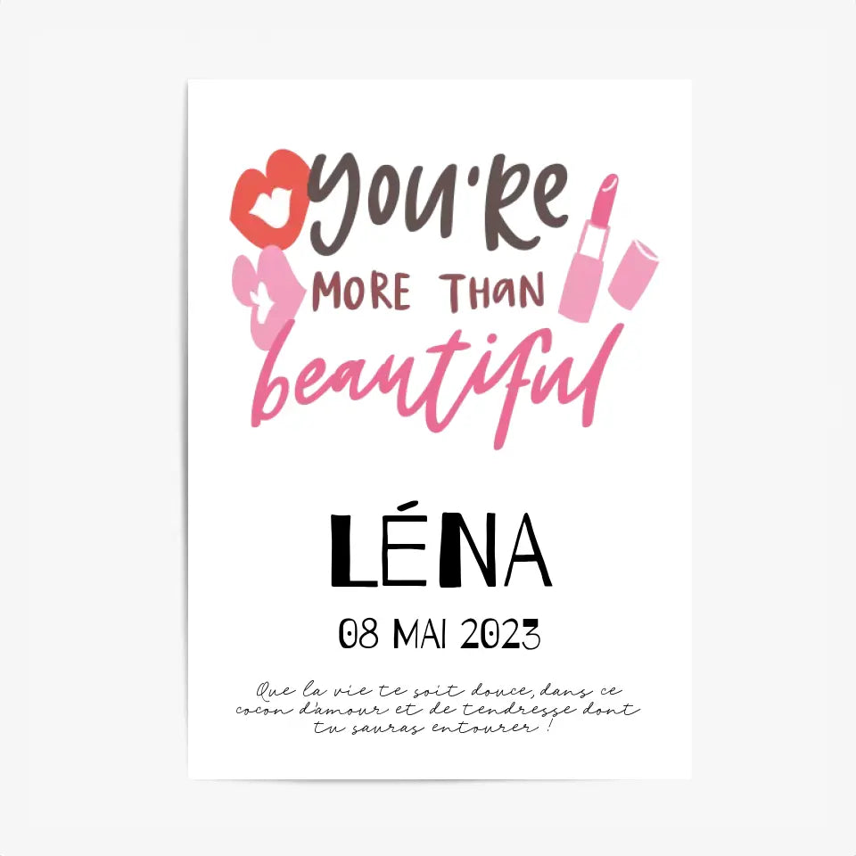 Affiche Naissance Personnalisé You Are Beautiful