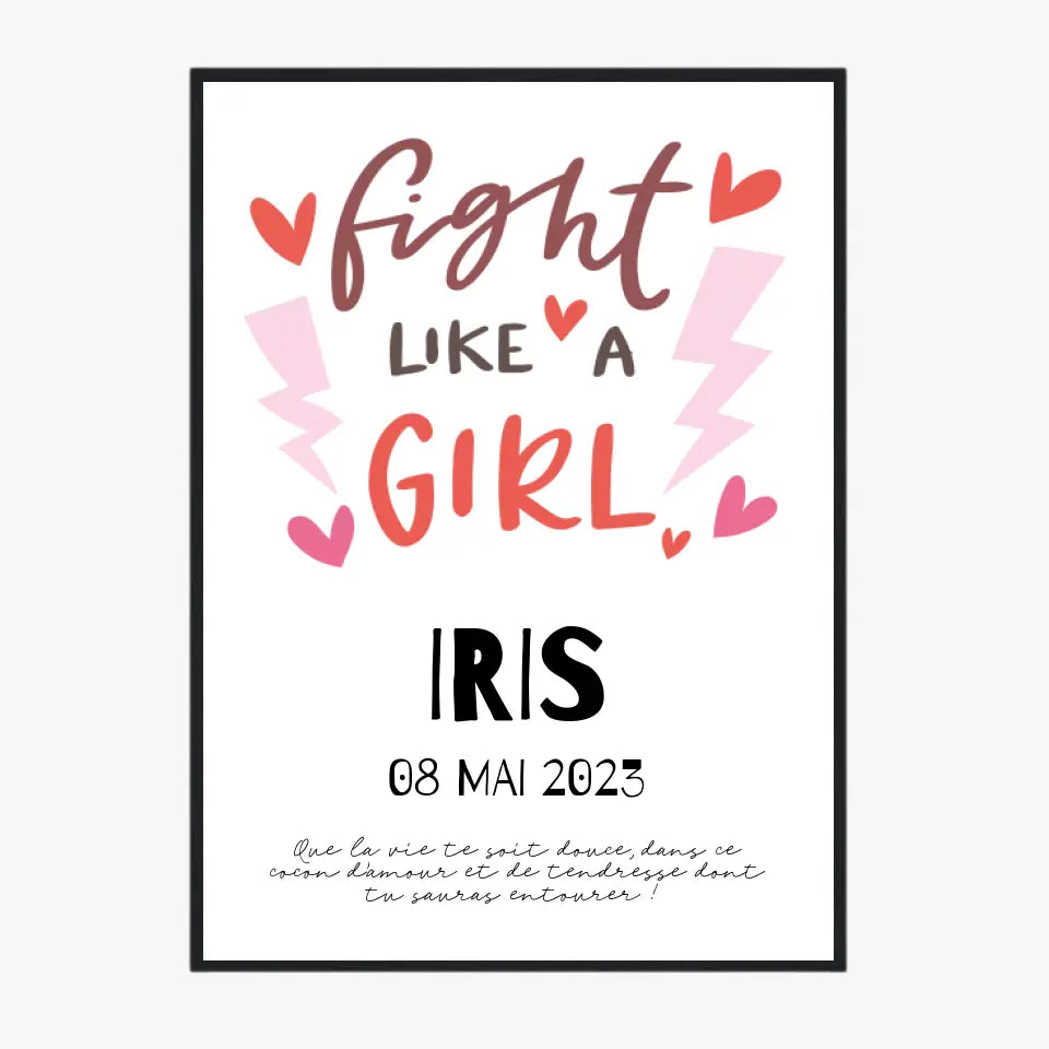 Affiche Naissance Personnalisé Fight Like Girl