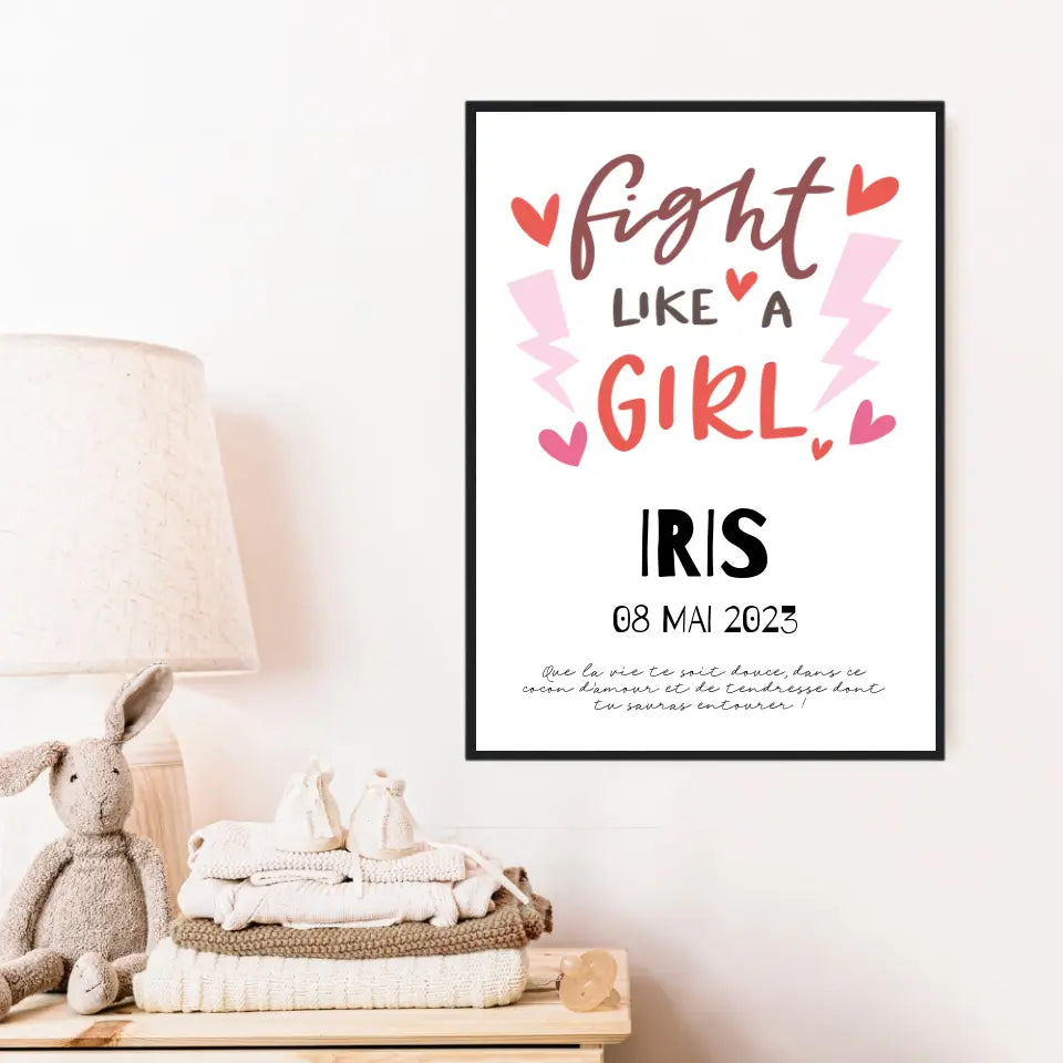 Affiche Naissance Personnalisé Fight Like Girl