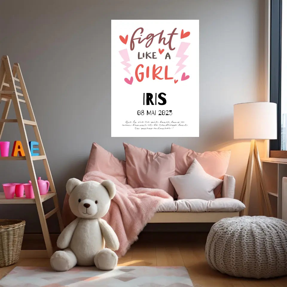 Affiche Naissance Personnalisé Fight Like Girl