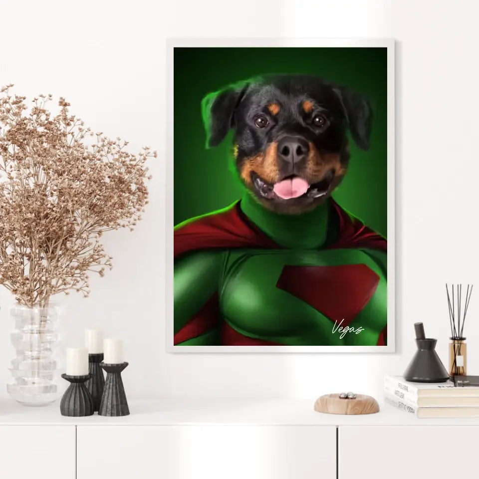 Tableau Animaux Portrait Personnalisé Super Héros Chien Rottweiler