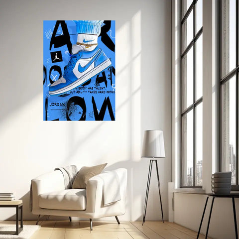 Affiche et Tableau Pop Art de Sneakers Nike Air Jordan Bleu