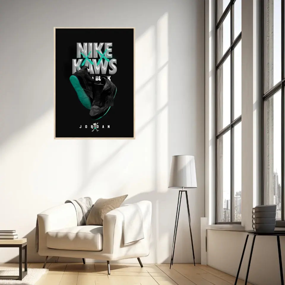 Affiche et Tableau Pop Art de Sneakers Nike Kaws Jordan Black