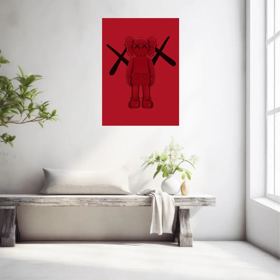 Affiche et Tableau Moderne KAWS Rouge