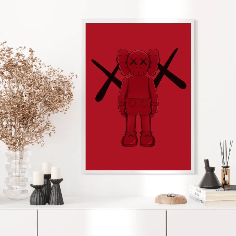 Affiche et Tableau Moderne KAWS Rouge