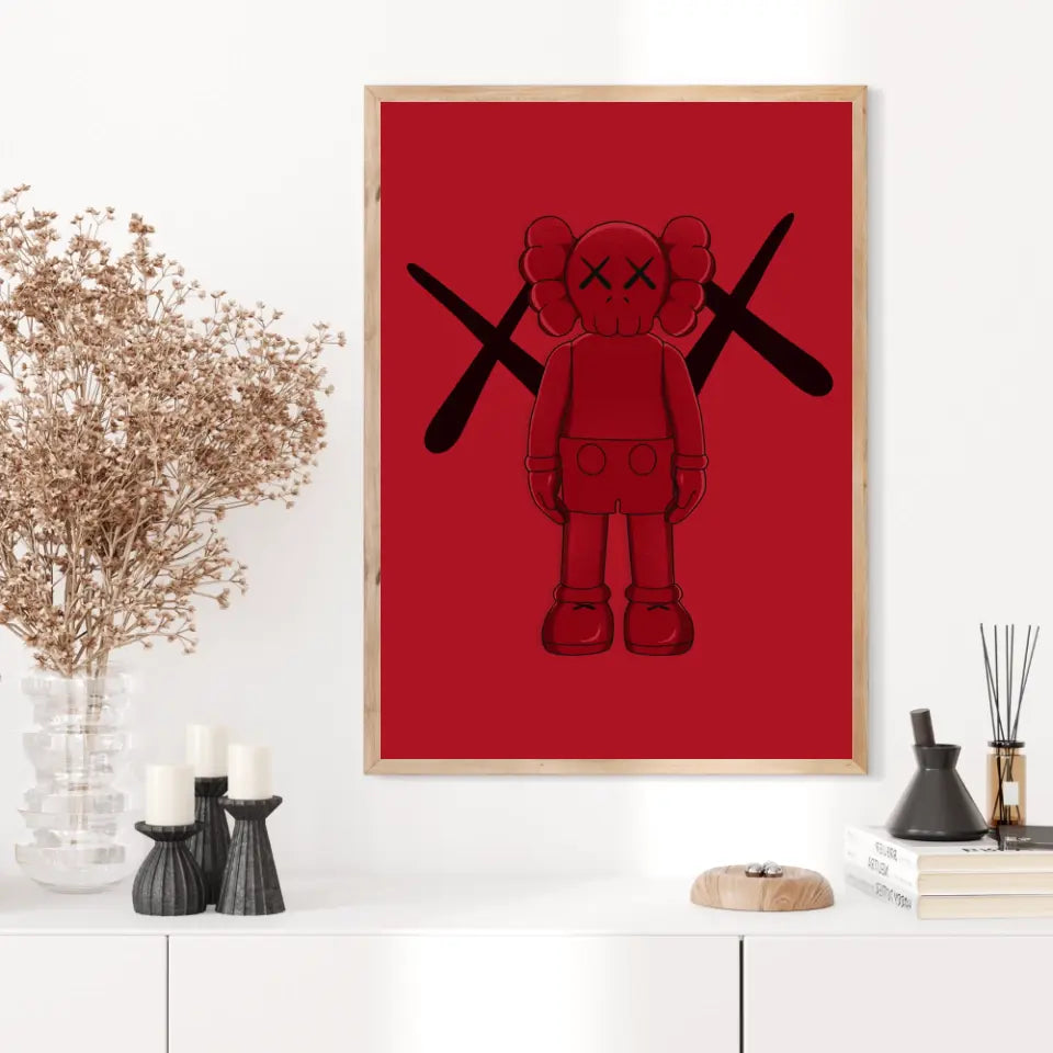 Affiche et Tableau Moderne KAWS Rouge
