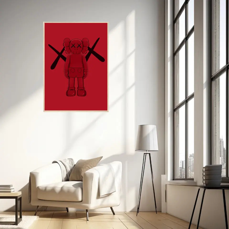 Affiche et Tableau Moderne KAWS Rouge