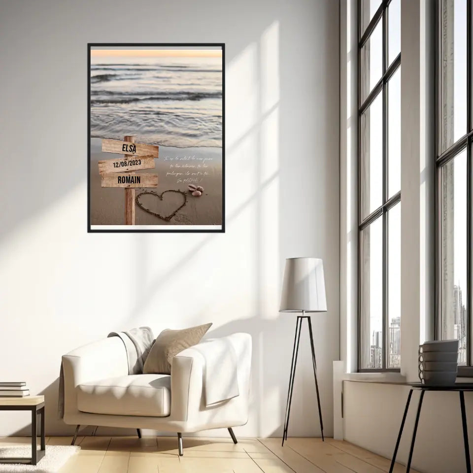 Tableau Prénom Personnalisé Couple Plage Coeur