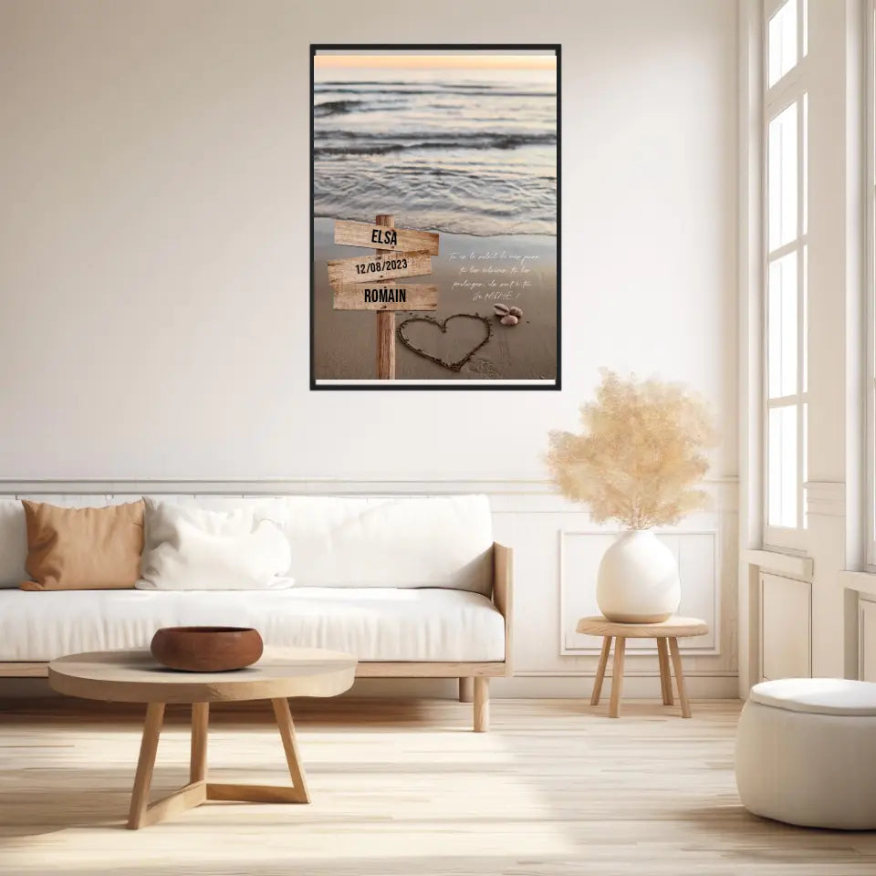 Tableau Prénom Personnalisé Couple Plage Coeur