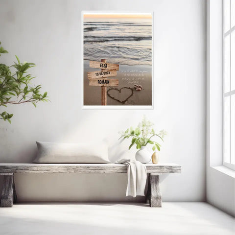 Tableau Prénom Personnalisé Couple Plage Coeur