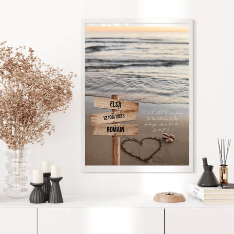 Tableau Prénom Personnalisé Couple Plage Coeur