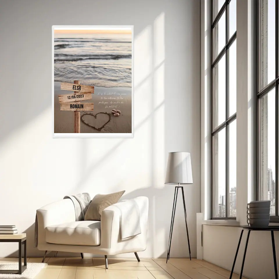 Tableau Prénom Personnalisé Couple Plage Coeur