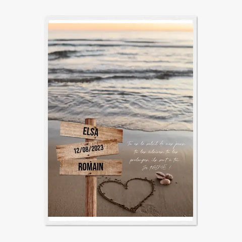 Tableau Prénom Personnalisé Couple Plage Coeur