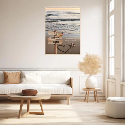 Tableau Prénom Personnalisé Couple Plage Coeur