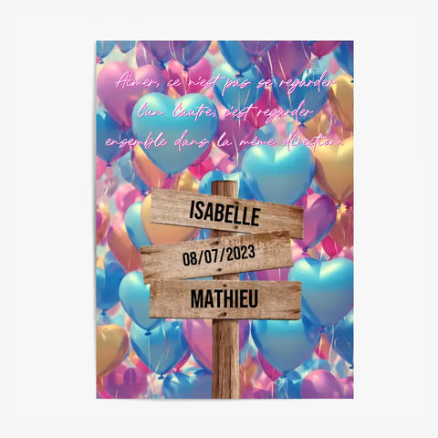 Tableau Prénom Personnalisé Couple Ballons Coeur