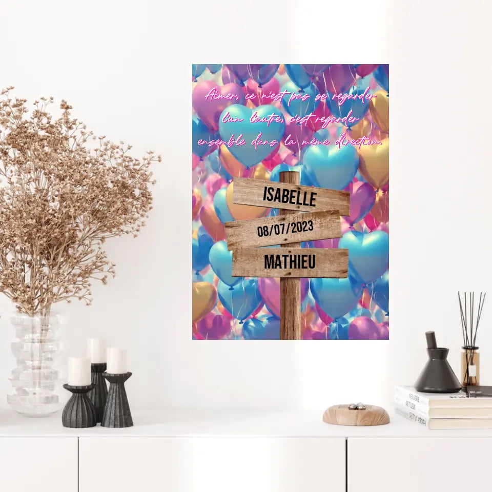 Tableau Prénom Personnalisé Couple Ballons Coeur