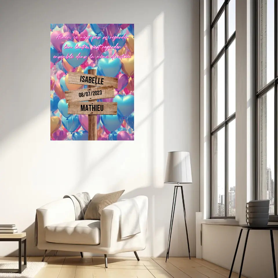 Tableau Prénom Personnalisé Couple Ballons Coeur