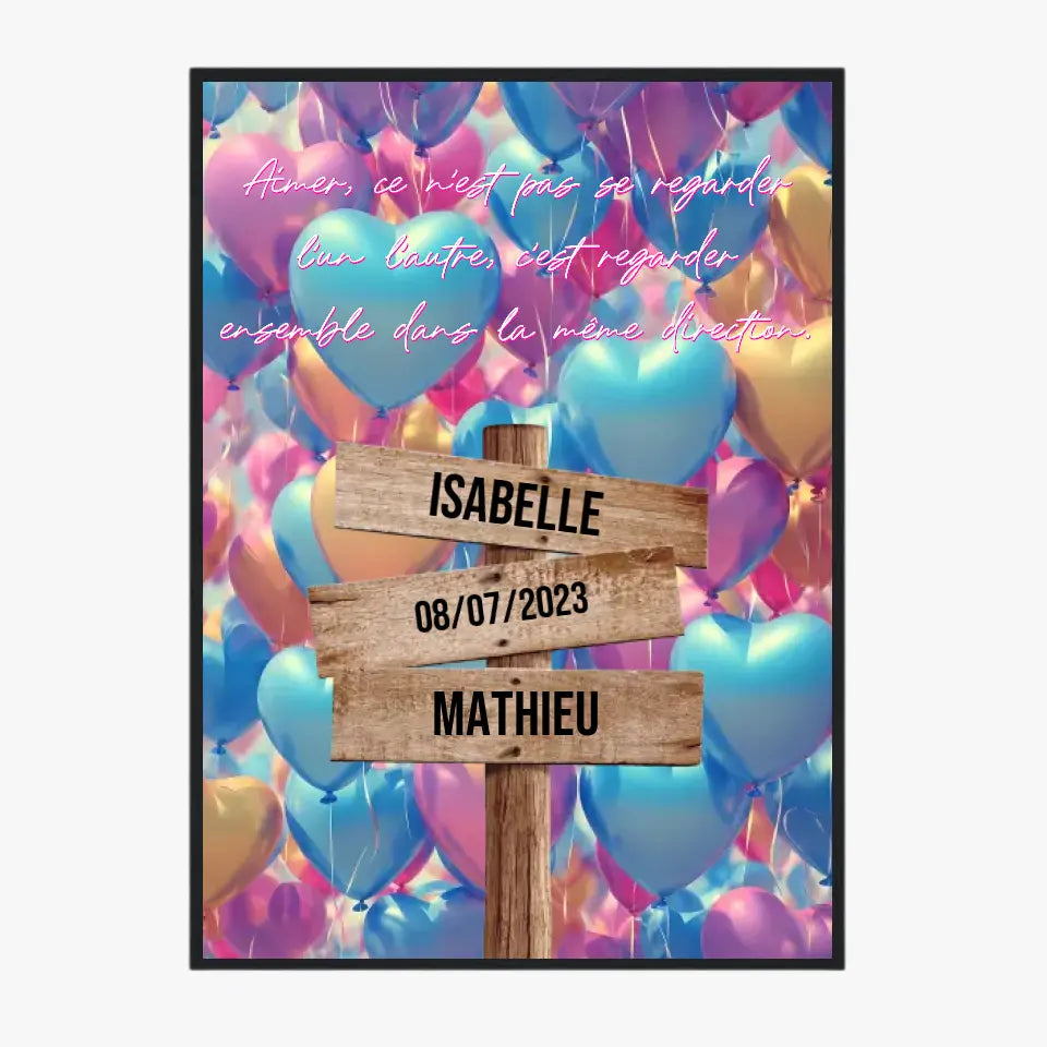 Tableau Prénom Personnalisé Couple Ballons Coeur