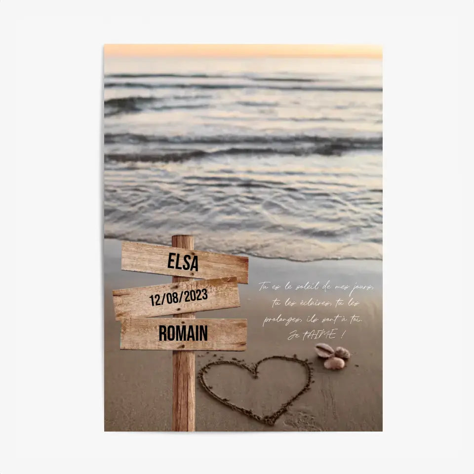 Tableau Prénom Personnalisé Couple Plage Coeur