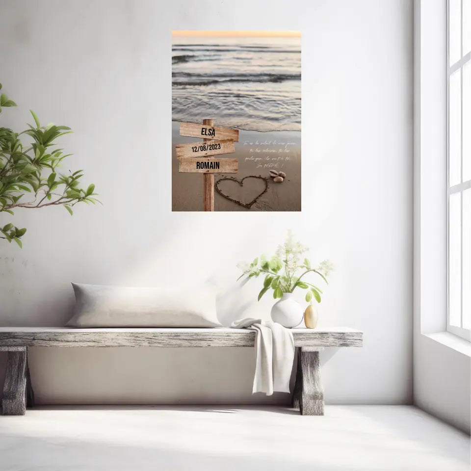 Tableau Prénom Personnalisé Couple Plage Coeur