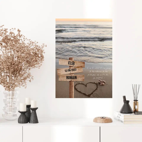 Tableau Prénom Personnalisé Couple Plage Coeur