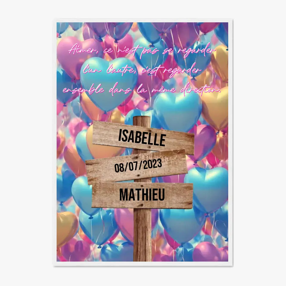 Tableau Prénom Personnalisé Couple Ballons Coeur