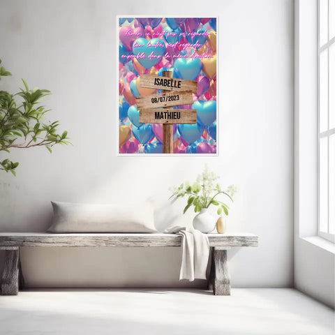 Tableau Prénom Personnalisé Couple Ballons Coeur