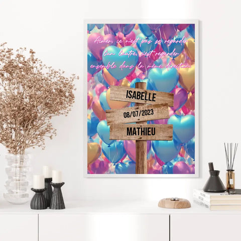 Tableau Prénom Personnalisé Couple Ballons Coeur