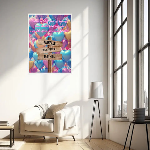 Tableau Prénom Personnalisé Couple Ballons Coeur