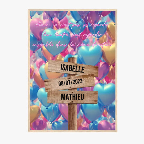 Tableau Prénom Personnalisé Couple Ballons Coeur