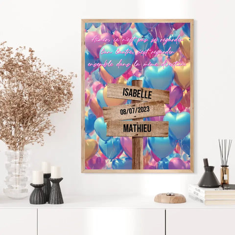 Tableau Prénom Personnalisé Couple Ballons Coeur
