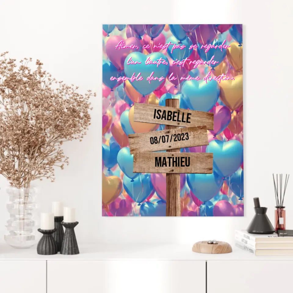 Tableau Prénom Personnalisé Couple Ballons Coeur