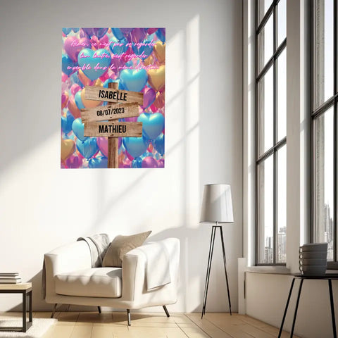 Tableau Prénom Personnalisé Couple Ballons Coeur