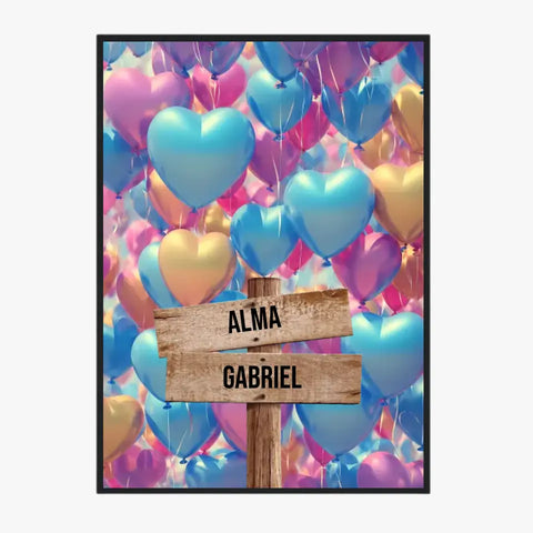 Tableau Personnalisé Prénoms Famille Ballon Coeur