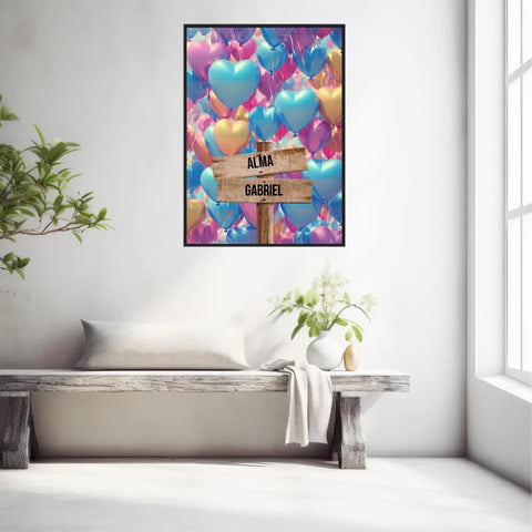 Tableau Personnalisé Prénoms Famille Ballon Coeur