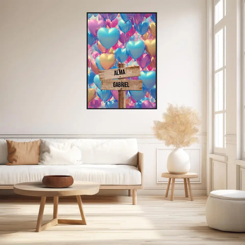 Tableau Personnalisé Prénoms Famille Ballon Coeur