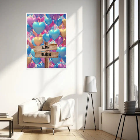 Tableau Personnalisé Prénoms Famille Ballon Coeur