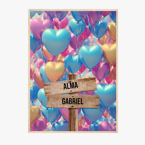 Tableau Personnalisé Prénoms Famille Ballon Coeur