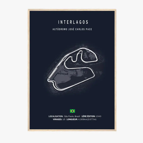 Affiche ou Tableau du Circuit de Formule 1 Autódromo José Carlos Pace Interlagos Brésil