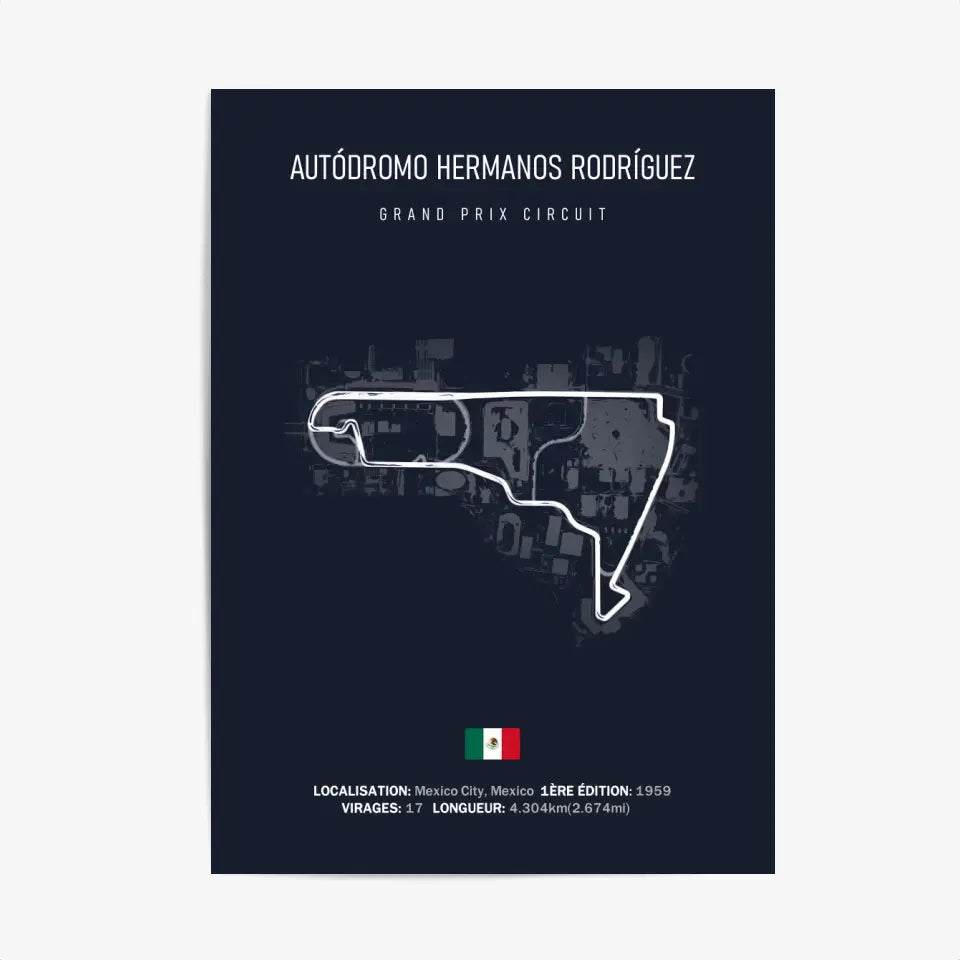 Affiche ou Tableau du Circuit de Formule 1 Autódromo Hermanos Rodríguez au Mexique