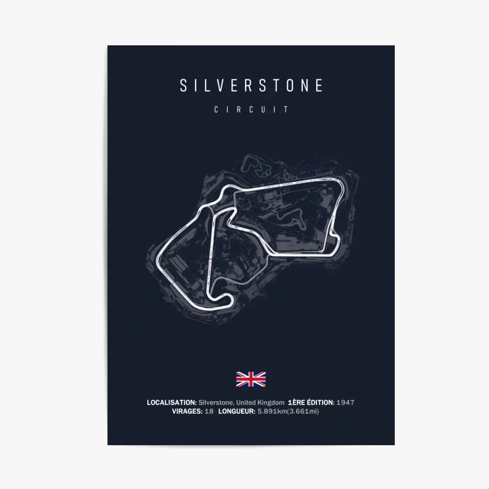 Affiche ou Tableau du Circuit de Formule 1 Silverstone en Grande-Bretagne