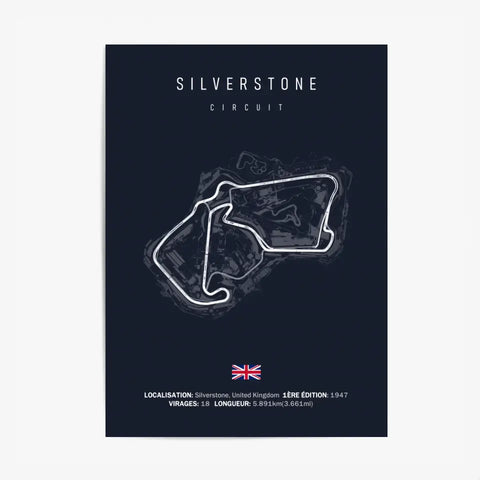 Affiche ou Tableau du Circuit de Formule 1 Silverstone en Grande-Bretagne