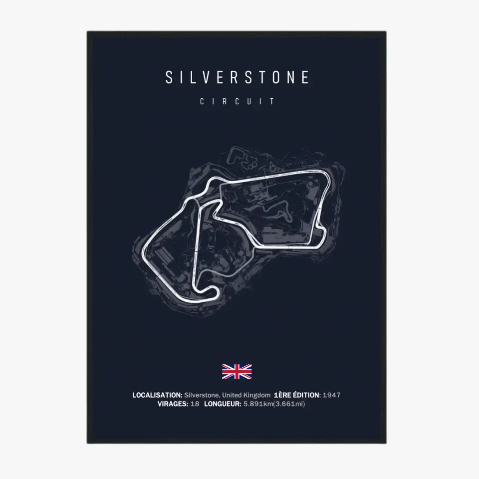Affiche ou Tableau du Circuit de Formule 1 Silverstone en Grande-Bretagne