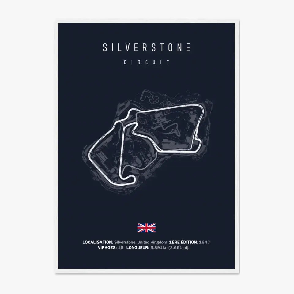 Affiche ou Tableau du Circuit de Formule 1 Silverstone en Grande-Bretagne