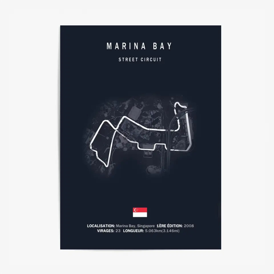 Affiche ou Tableau du Circuit de Formule 1 Marina Bay Singapour